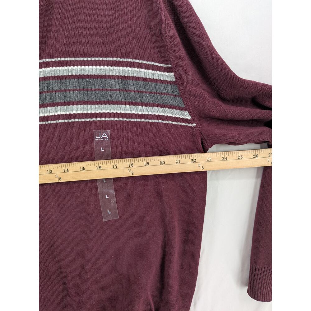 John Ashford Men's 1/4 Zip Sweater Striped Red Gray Large High Neck Long Sleeve - Picture 6 of 8
